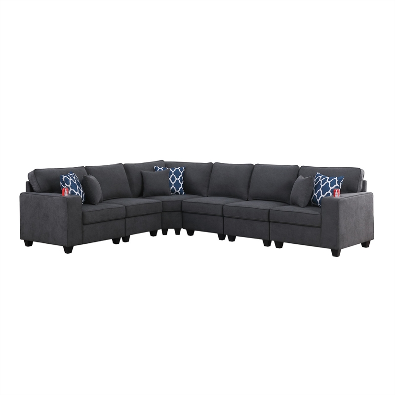 Nid Shaped Sectional Sofa - Cupholder - Stone Gray Woven - 125 inch