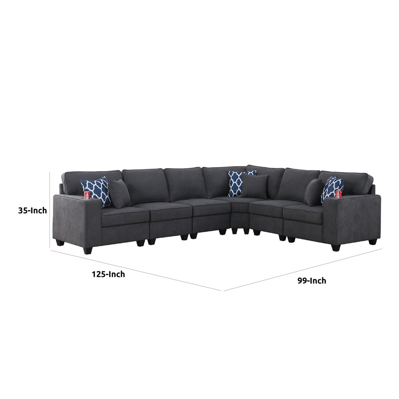 Nid Shaped Sectional Sofa - Cupholder - Stone Gray Woven - 125 inch