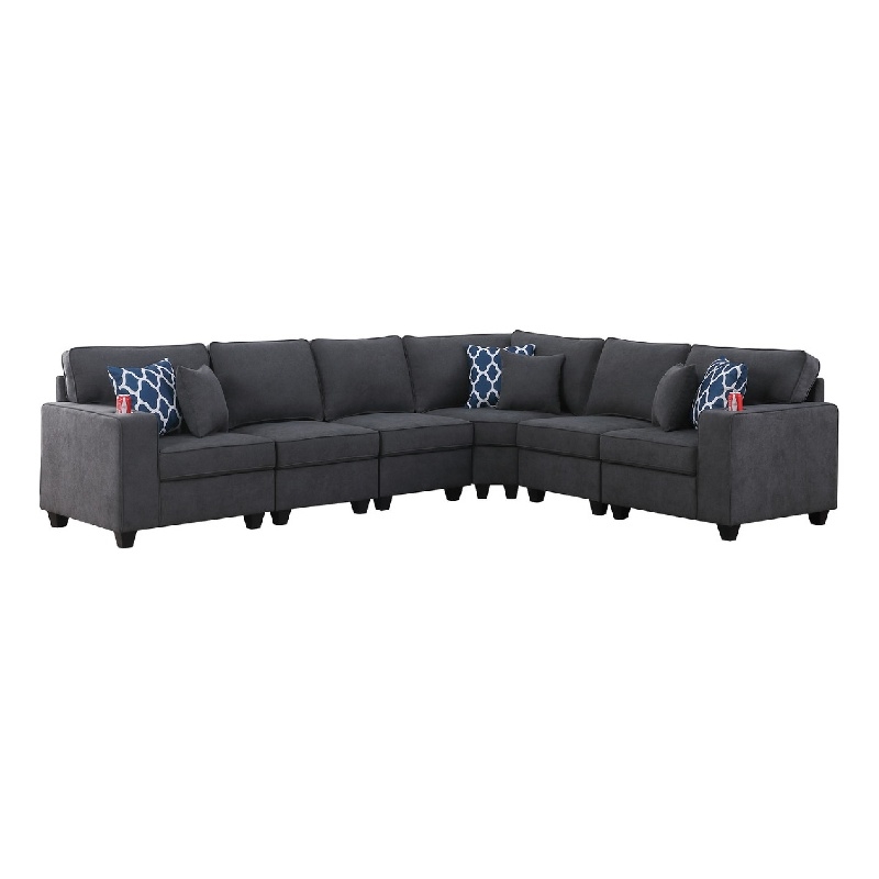 Nid Shaped Sectional Sofa - Cupholder - Stone Gray Woven - 125 inch