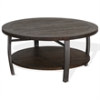Flint Coffee Table w Shelf- Barrel Shape- 38 Inch Dark Brown Round Top