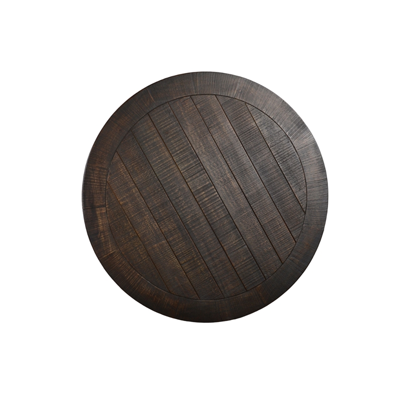 Flint Coffee Table w Shelf- Barrel Shape- 38 Inch Dark Brown Round Top
