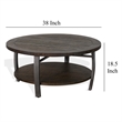 Flint Coffee Table w Shelf- Barrel Shape- 38 Inch Dark Brown Round Top