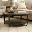 Flint Coffee Table w Shelf- Barrel Shape- 38 Inch Dark Brown Round Top