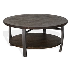 Flint Coffee Table w Shelf- Barrel Shape- 38 Inch Dark Brown Round Top