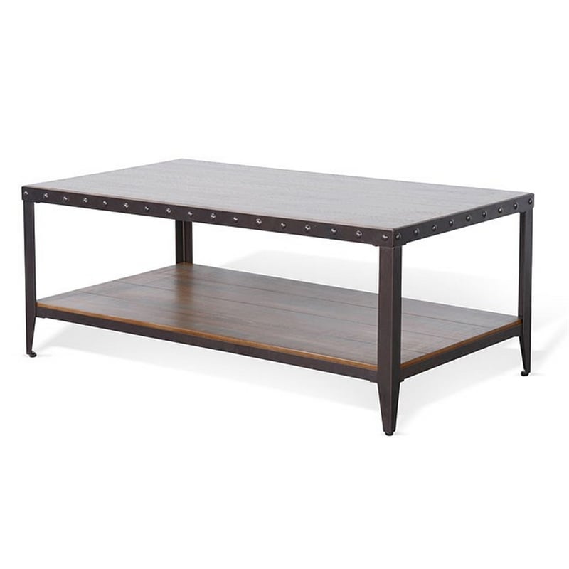 Ayka Coffee Table w Shelf- Nailhead Accent- 48 Inch Rectangular Brown