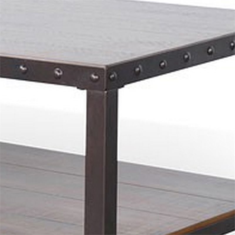 Ayka Coffee Table w Shelf- Nailhead Accent- 48 Inch Rectangular Brown