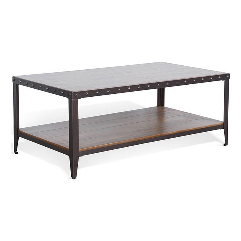 Ayka Coffee Table w Shelf- Nailhead Accent- 48 Inch Rectangular Brown