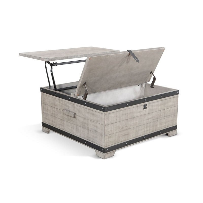 Nelly Square Coffee Table w Casters- Lift Top- Gray Mahogany Wood