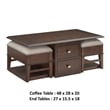 Merry Coffee Table with 2 Nesting Ottomans- Brown Wood- Beige