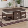 Merry Coffee Table with 2 Nesting Ottomans- Brown Wood- Beige