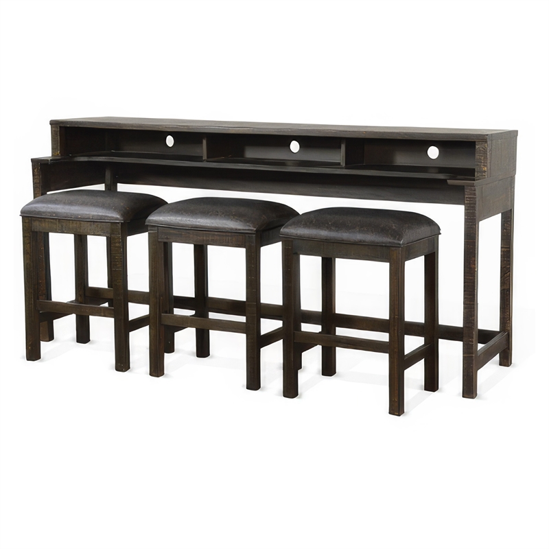 Flint Console Table with 3 Compartments- 74 Inch- Dark Brown Mahogany