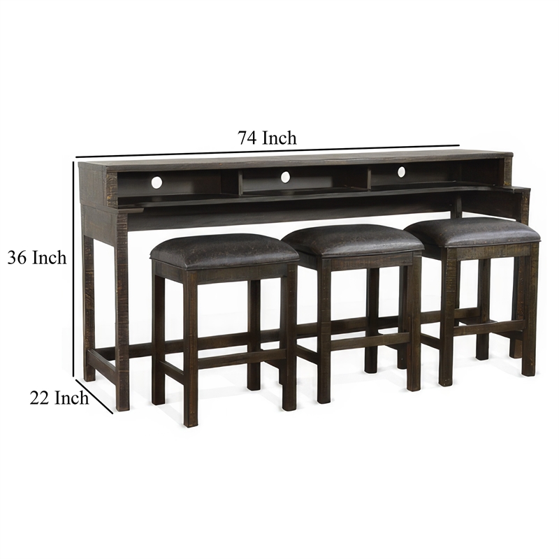 Flint Console Table with 3 Compartments- 74 Inch- Dark Brown Mahogany