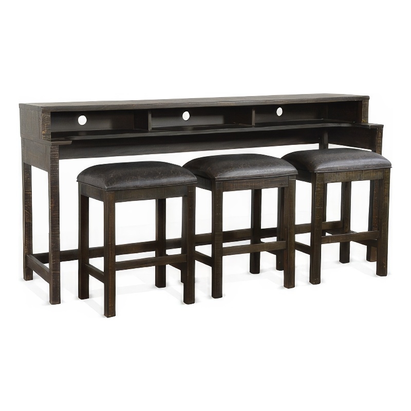 Flint Console Table with 3 Compartments- 74 Inch- Dark Brown Mahogany