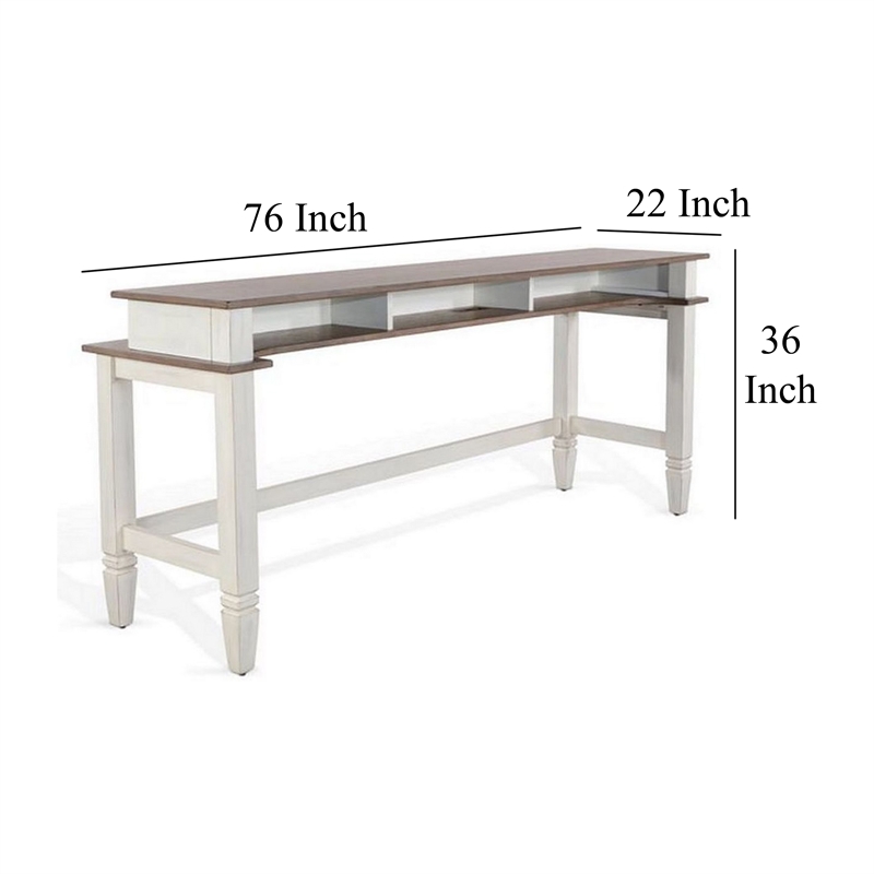 Dean Console Table- USB and Cubbies- 76 Inch Rectangular Brown- White
