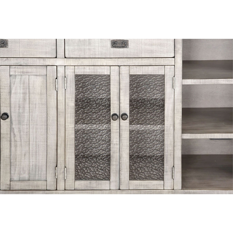 Zeka Buffet Console- Hutch- Home Bar w Glass Shelves- Wine Rack- Gray
