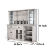 Zeka Buffet Console- Hutch- Home Bar w Glass Shelves- Wine Rack- Gray