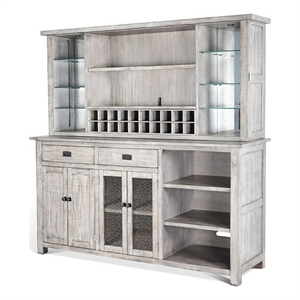 Zeka Buffet Console- Hutch- Home Bar w Glass Shelves- Wine Rack- Gray