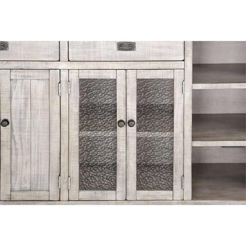 Zeka Buffet Console- Hutch- Home Bar w Glass Shelves- Wine Rack- Gray