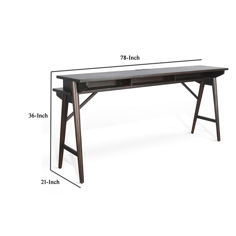 Ameri Console Table with USB Power Pack- 78 Inch Brown Mahogany Wood