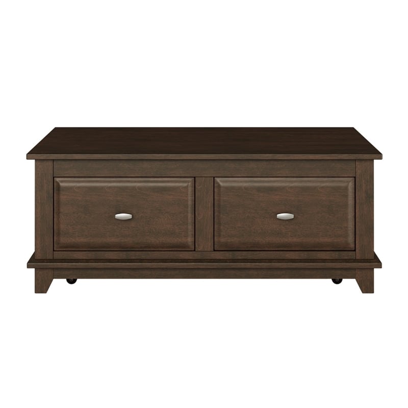 Minal Lift Top Coffee Table on Wheels- 2 Drawers- Brown 48 Inch