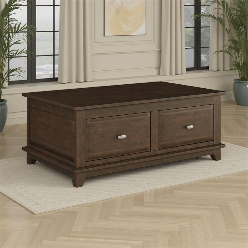 Minal Lift Top Coffee Table on Wheels- 2 Drawers- Brown 48 Inch