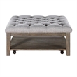 Bori Coffee Table Ottoman- 39 Inch Button Tufted Gray- Brown Wood