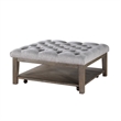 Bori Coffee Table Ottoman- 39 Inch Button Tufted Gray- Brown Wood