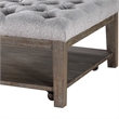 Bori Coffee Table Ottoman- 39 Inch Button Tufted Gray- Brown Wood