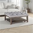 Bori Coffee Table Ottoman- 39 Inch Button Tufted Gray- Brown Wood