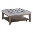 Bori Coffee Table Ottoman- 39 Inch Button Tufted Gray- Brown Wood