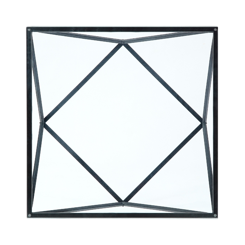 Lucas Cocktail Table- Clear Glass Top- Geometric Frame- Black Metal