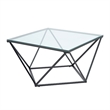 Lucas Cocktail Table- Clear Glass Top- Geometric Frame- Black Metal