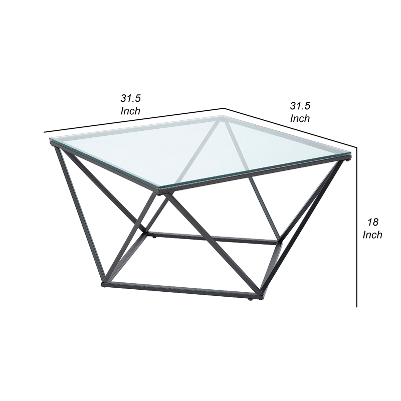 Lucas Cocktail Table- Clear Glass Top- Geometric Frame- Black Metal