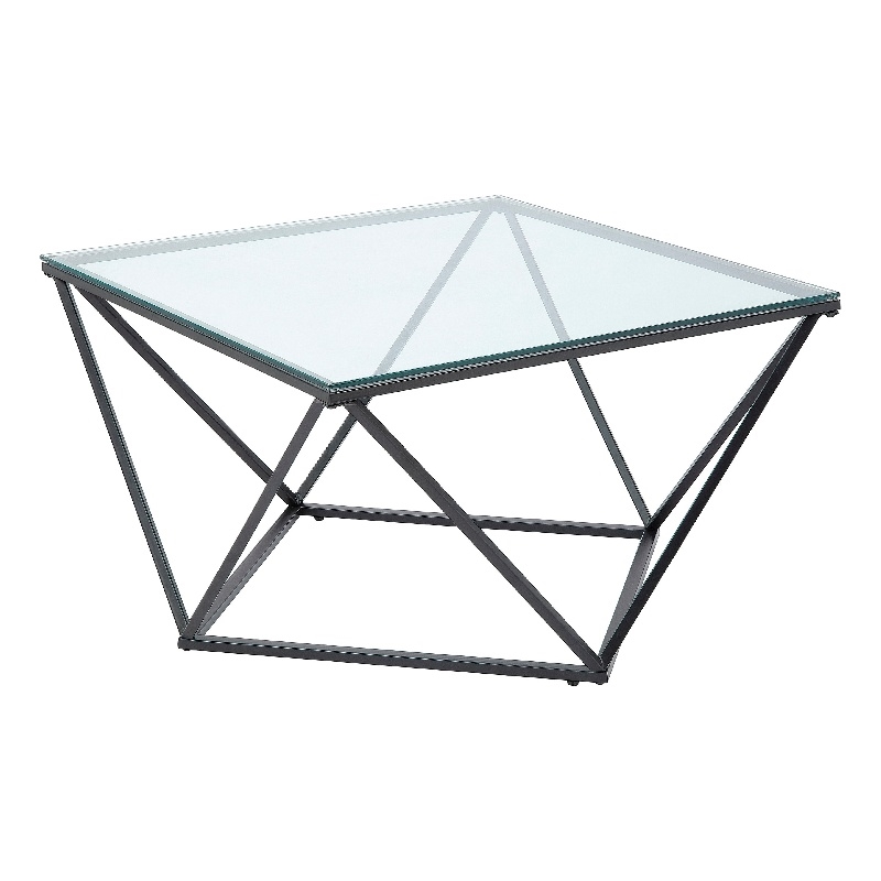 Lucas Cocktail Table- Clear Glass Top- Geometric Frame- Black Metal