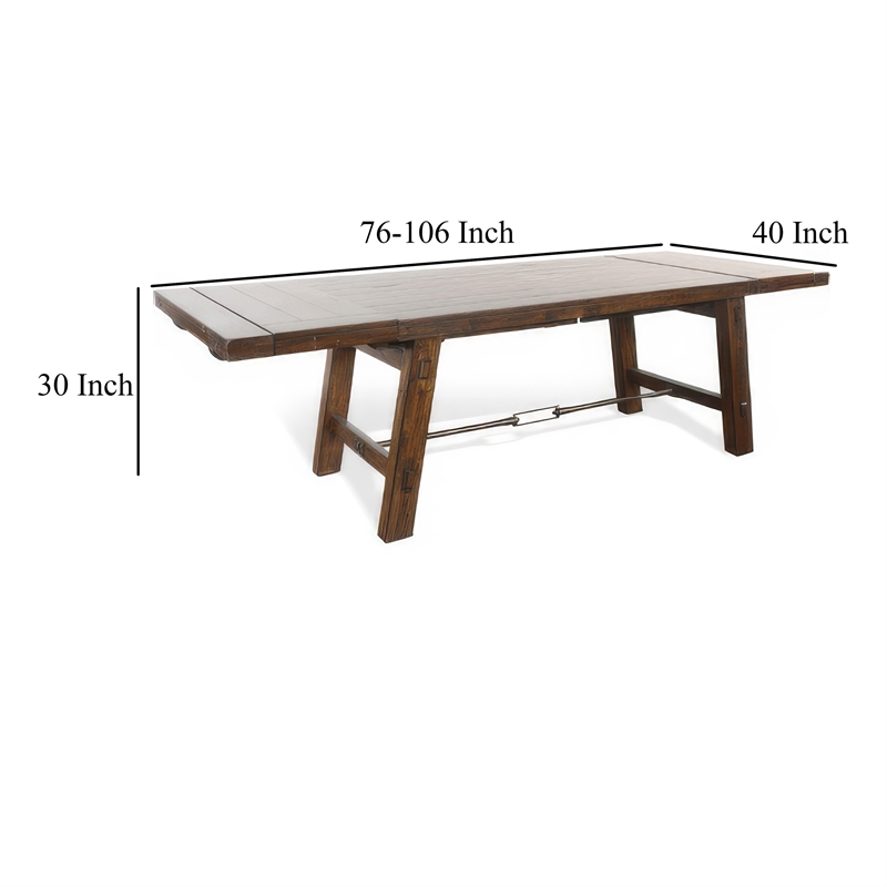 Reggie Extendable Table- Brown Mahogany Wood- Rectangular 76-106 Inch