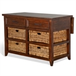 Niza Kitchen Island Table- 27-40in Drop Leaf- 4 Rattan Baskets- Brown