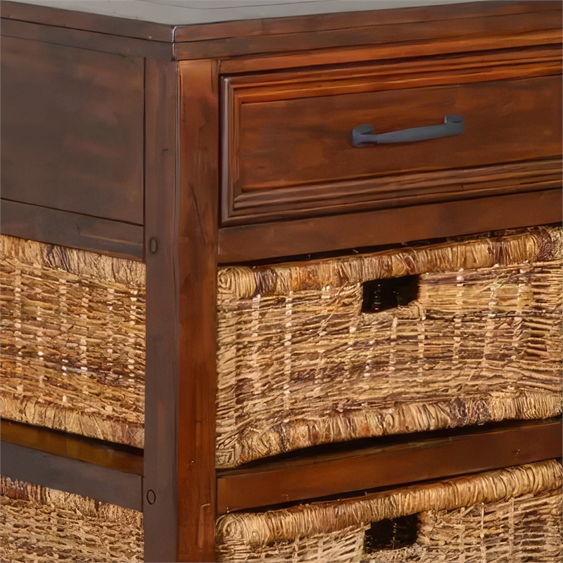 Niza Kitchen Island Table- 27-40in Drop Leaf- 4 Rattan Baskets- Brown