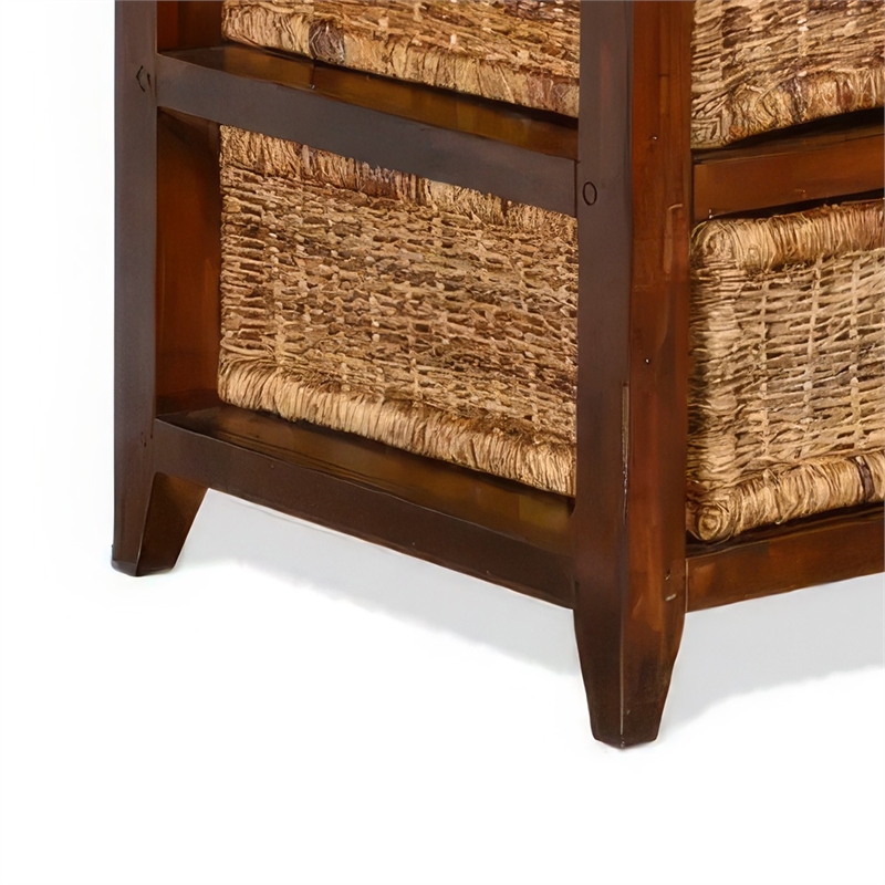 Niza Kitchen Island Table- 27-40in Drop Leaf- 4 Rattan Baskets- Brown