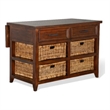 Niza Kitchen Island Table- 27-40in Drop Leaf- 4 Rattan Baskets- Brown