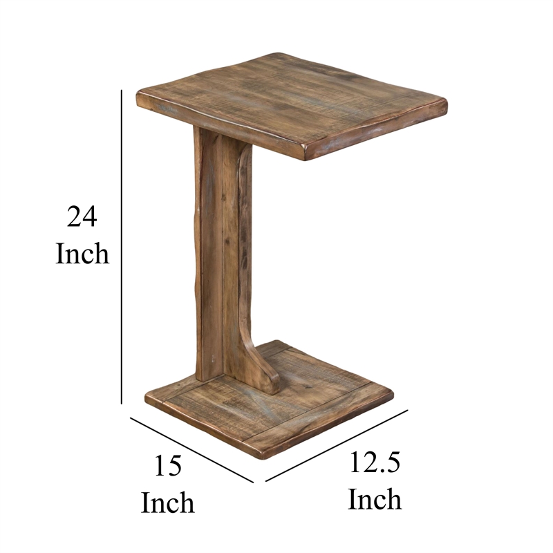 Dazy Sofa Side C Table- 15x12.5 Rustic Light Brown Mahogany Wood