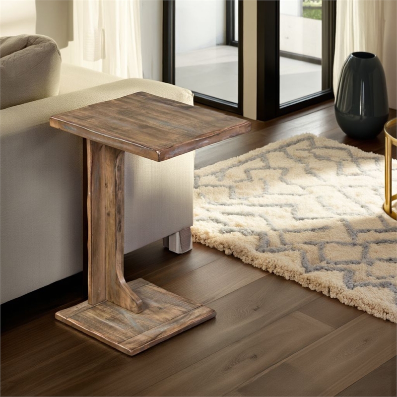 Dazy Sofa Side C Table- 15x12.5 Rustic Light Brown Mahogany Wood
