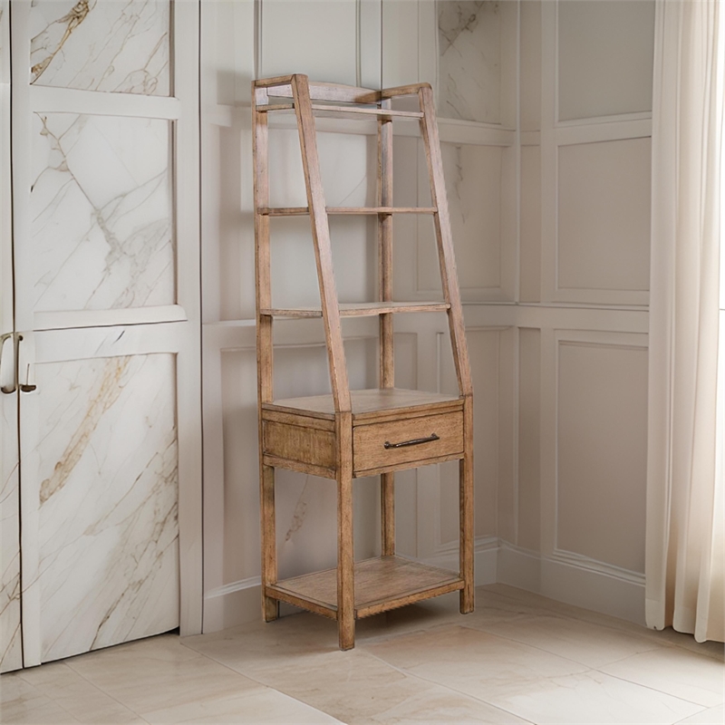 Yael Freestanding Pier with Adjustable Shelves- 72 Inch Light Brown