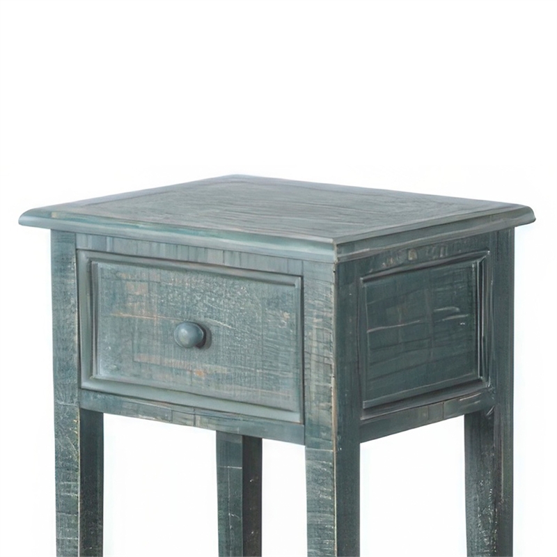 Rena Side End Table with 1 Drawer- 17 Inch Rustic Green Mahogany Wood