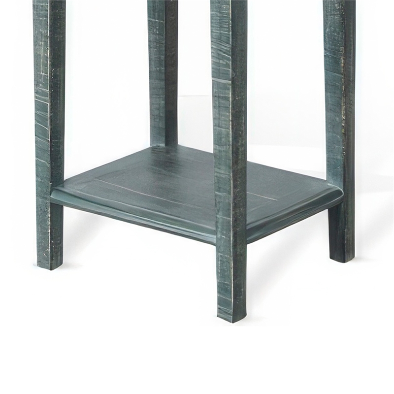 Rena Side End Table with 1 Drawer- 17 Inch Rustic Green Mahogany Wood