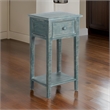 Rena Side End Table with 1 Drawer- 17 Inch Rustic Green Mahogany Wood