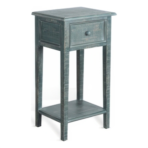 Rena Side End Table with 1 Drawer- 17 Inch Rustic Green Mahogany Wood