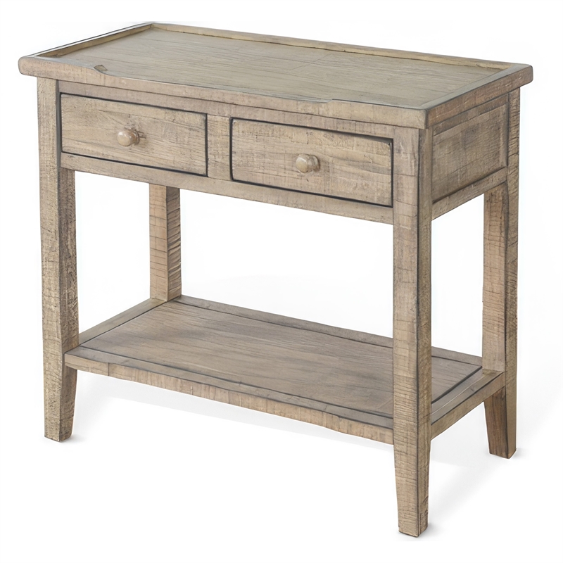 Rena Side End Table- 2 Drawers- 1 Shelf- 28 Inch Light Brown Mahogany