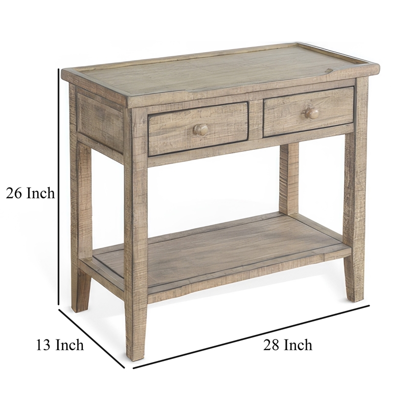 Rena Side End Table- 2 Drawers- 1 Shelf- 28 Inch Light Brown Mahogany