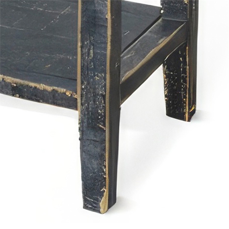 Rena Side End Table- 2 Drawers 1 Shelf- 28 Inch Rustic Black Mahogany