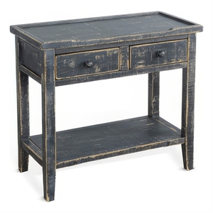 Rena Side End Table- 2 Drawers 1 Shelf- 28 Inch Rustic Black Mahogany